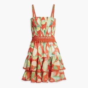 Charo Elche Mini Dress Size XS Orange Shirred Bodice Full Skirt Tropical New NWT